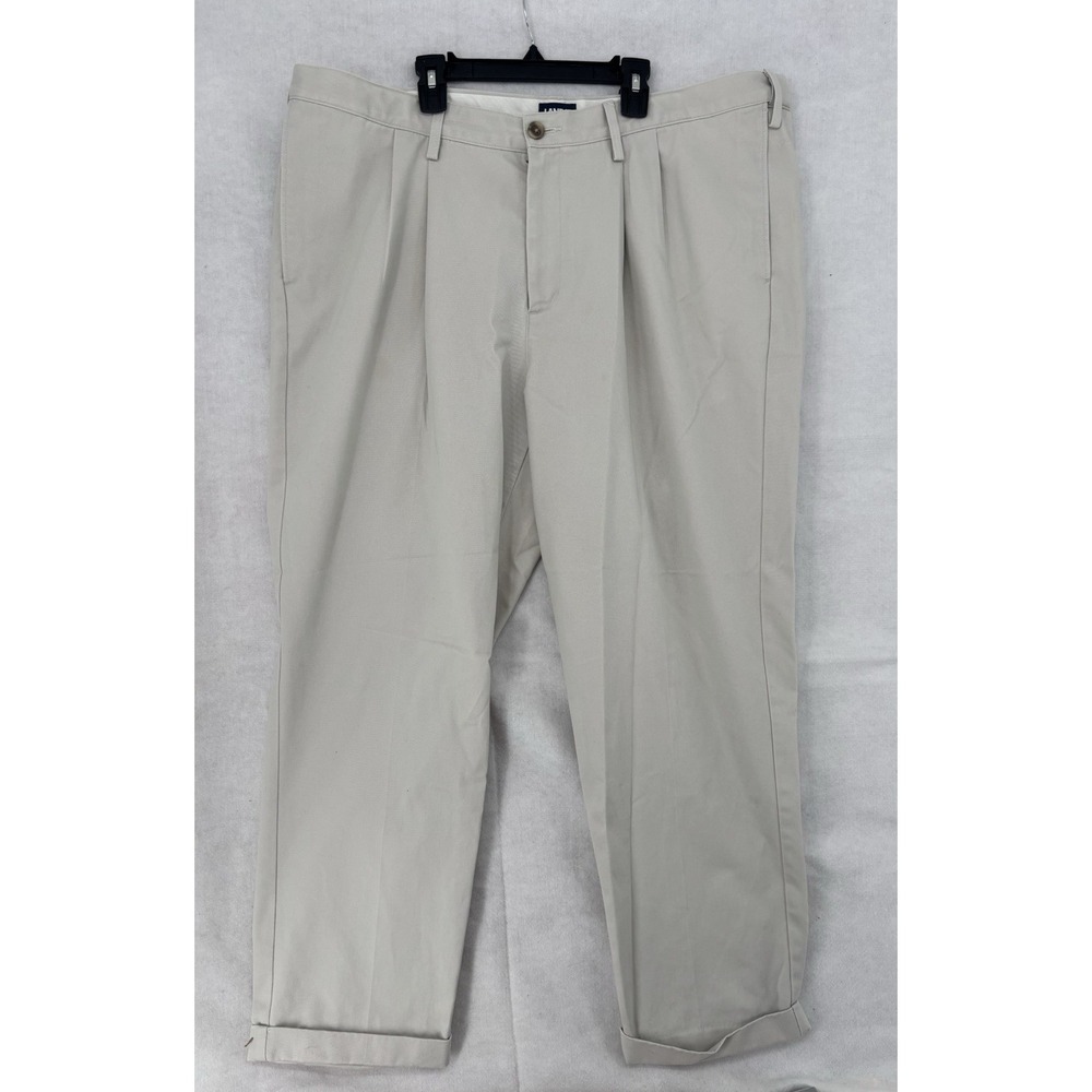 Lands End Pants Men's 42x29 Khaki Chino Traditional Fit Pleased Cuffed